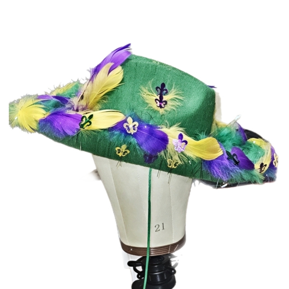 Unisex Mardi Gras Cowboy Hat One Size Fits Most - Picture 4 of 10